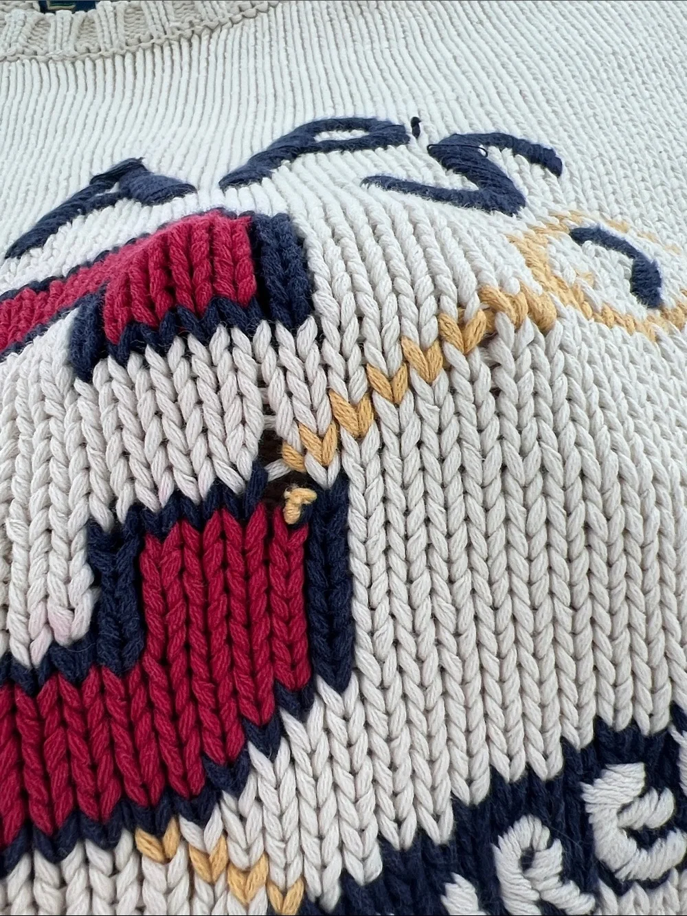 Vintage Ralph Lauren Chaps Cream Logo Knit Sweater oars Preppy Academia Rush XL